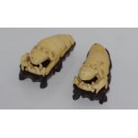 Pair of vintage ivory water buffalo & their calves on stands, approx 8cm in length. NB These may not