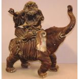 Large Chinese ceramic prophet on a elephant statue stamped to back rear leg, H41cm approx