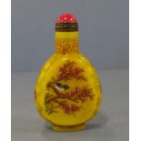 Chinese decorated glass snuff bottle with floral and bird decoration, 8cm high approx