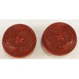 Two Chinese cinnabar lacquer boxes 10cm diameter approx.