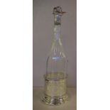 19th century mallet shaped decanter with sterling silver collar spout top hallmarked 19th century,