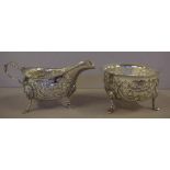 Irish sterling silver bowl and gravy boat hallmarked Dublin 1903 and 1904 (Charles Lambe), 18cm wide
