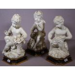 Three Italian porcelain Italian putti figurines H23cm approx