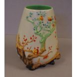 Clarice Cliff vase with raised tree, leaf and flower decoration, 20.5 cm high