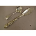 Antique silver fiddle pattern ladle & butter knife Exeter 1875, maker Josiah Williams & Co (