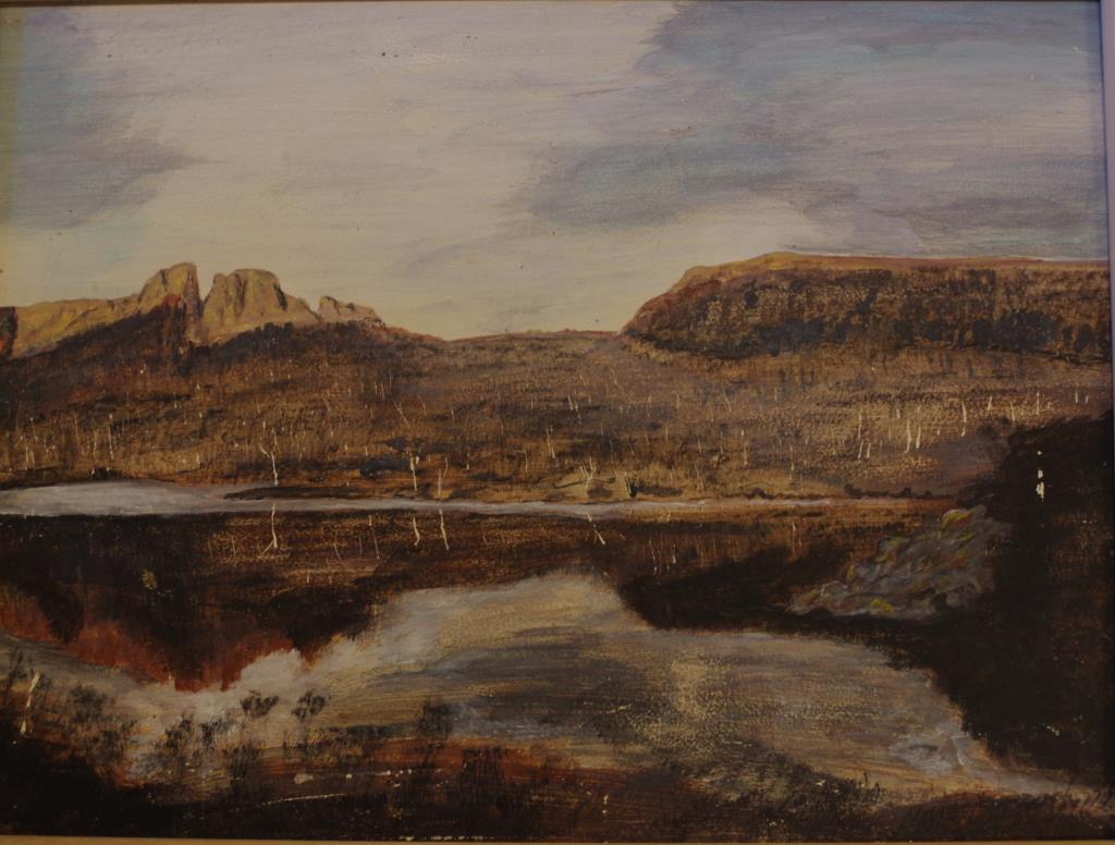 Artist unknown, Tasmanian landscape acrylic on board, signed lower right, 29cm x 39cm approx. - Image 2 of 3