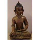 Large bronze figure of a seated Shakyamuni Buddha (Tibetan medicine Buddha), H 44cm approx