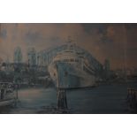 J Hanson, Circular Quay scene oil on board, signed lower right, 41cm x 59cm approx.