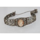 Continental silver leaf design cameo bracelet