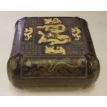 Early Chinese lacquer ware box with applied dragon decoration to lid, 27 x 27.5cm, 14cm high