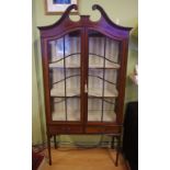 Sheraton revival mahogany display cabinet late Victorian, with swan neck pediment, 91cm wide, 35.5cm