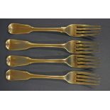 Four George III sterling silver forks 3 hallmarked London 1804 (RC) and the other London 1813 (