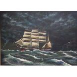 Robert Tindall, "The Roaring Forties" mixed media on board. Signed by artist on hand written label