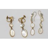 Delicate 9ct gold & moonstone drop earrings one pair suitable for pierced ears and the other screw-