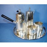 English silver plated hot chocolate service comprising chocolate pot, hot water pot, 2 sugar bowls &