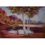 Henk Gerrit Guth (1921-) Macdonnell Ranges oil on board, signed lower left, 29cm X 39.5cm approx