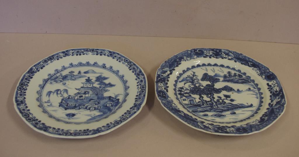 Two Chinese Qing porcelain blue & white plates 22.5cm wide approx - Image 2 of 3
