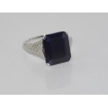 18ct white gold, sapphire and diamond ring sapphire = 5.95 ct, diamonds = 18points, weight: approx
