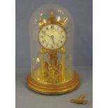 Vintage Kundo mantle clock quartz movement, with enamel face and glass dome casing, together with