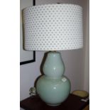 Celadon glazed table lamp & shade 62cm high approx.