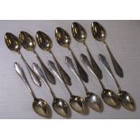 Twelve German silver coffee spoons stamped 800, 108grams approx