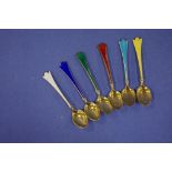 Six Norwegian sterling silver & enamel tea spoons