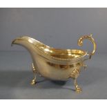 Edwardian HMSS gravy boat Chester 1909, maker JR. Quad footed. H10cms approx.W117g approx.