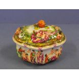 Capodimonte porcelain lidded jewellery casket in raised figures design, 15 cm wide