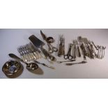 Quantity of silver and silver plated items to include flatware, dish, mother of pearl handled