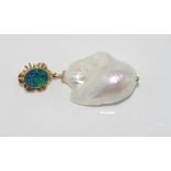 Baroque pearl pendant with opal on 9ct gold fitting