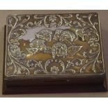 Sheffield silver plate cherub trinket box with timber base and lining, 16 x 12.5cm