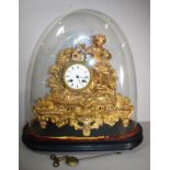 Antique French Japy Freres mantel clock with striking movement (bell) in figural ormolu case,