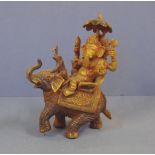 Indian cast metal Ganesh riding an elephant figure with a bandicoot rat, Ganesh the Lord of success,