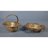 Two various Edwardian sterling silver dishes including basket form, swing handle, Birmingham 1902,