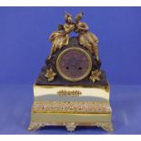 Early 19thC French silk suspension mantle clock 8 day striking movement, gold plated base and