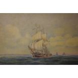 Frederick James (Fred) Elliott (1864-1949) ship at sea, water colour, signed lower right, 36 x 53cm