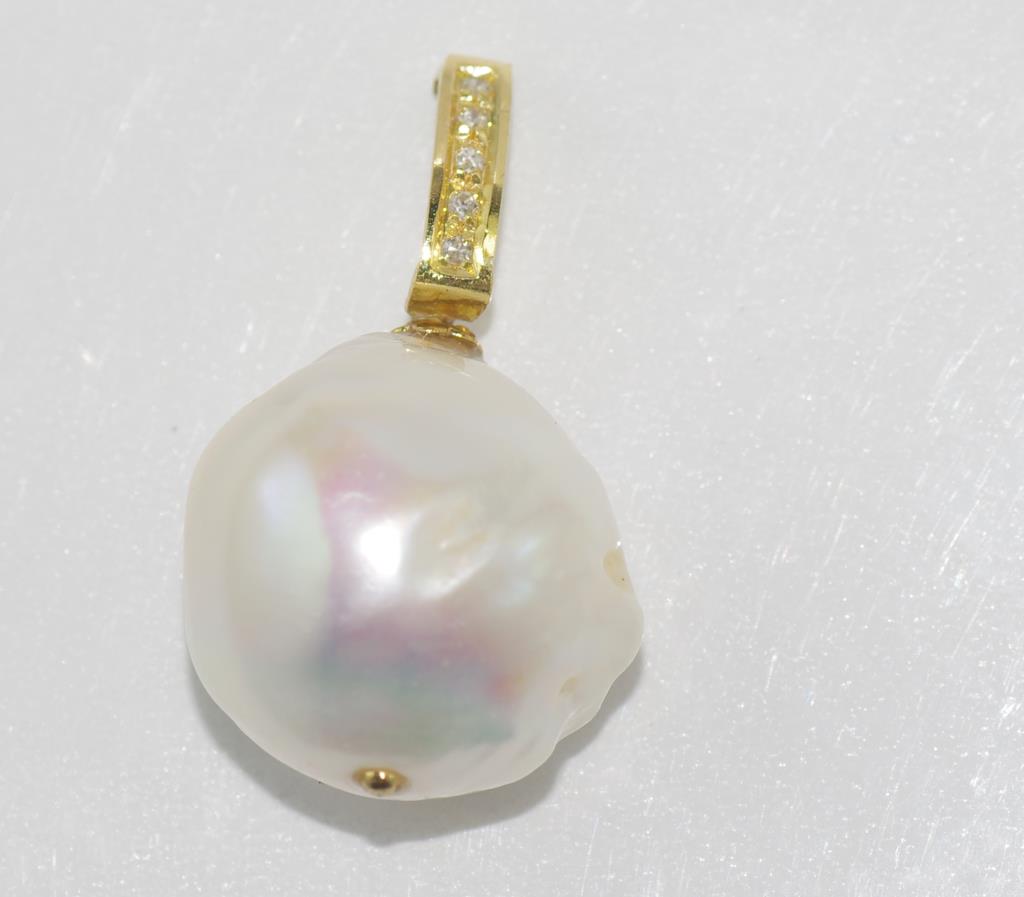 Baroque pearl, 9ct yellow gold & diamond pendant