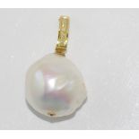 Baroque pearl, 9ct yellow gold & diamond pendant