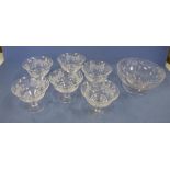 Stuart crystal set of 6 dessert dishes & bowl in grape design, 17 cm diameter (largest)