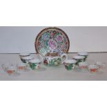 Chinese "Famille Rose" miniature teaset comprising of teapot, tray and 6 cups, together with 6