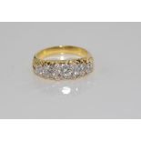 18ct yellow gold antique style diamond ring set with centre diamond 0.39ct, total diamonds=1.00ct