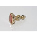 Vintage fob with heavy gold sleeve and carnelian size: approx 2.5cm high