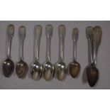 Nine fiddle pattern sterling silver teaspoons comprising of a pair hallmarked Dublin circa 1807/8 (