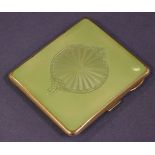 Sterling silver and green enamel compact hallmarked Birmingham 1938