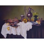 Mariusz Zdybal (1955-) still life oil on board, signed lower left & dated '84, 50.5cm x 49.5cm