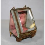 Antique French pocket watch display case bevelled glass and silk lined, 8.5 cm high approx
