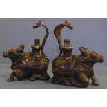 Two Indian bronze naga- linga- nandi figures ( protective cobra on top of the holy cow), H13cm