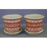 Two Chinese porcelain plant pots and stands