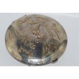 Antique silver and gilt compact with signatures, size: approx 10cm diameter