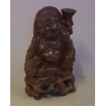 Carved timber Oriental figure H28cm approx